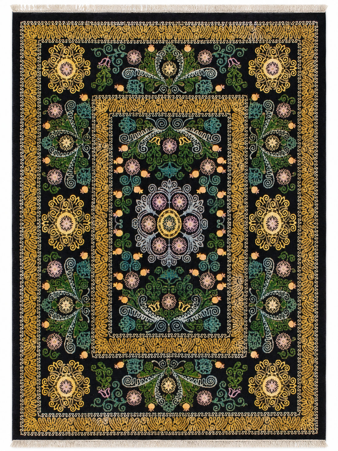 Suzani hand-knotted rug, 7.9 × 10.2 ft