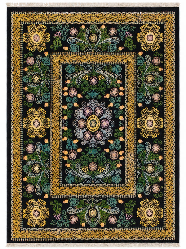 Suzani hand-knotted rug, 7.9 × 10.2 ft