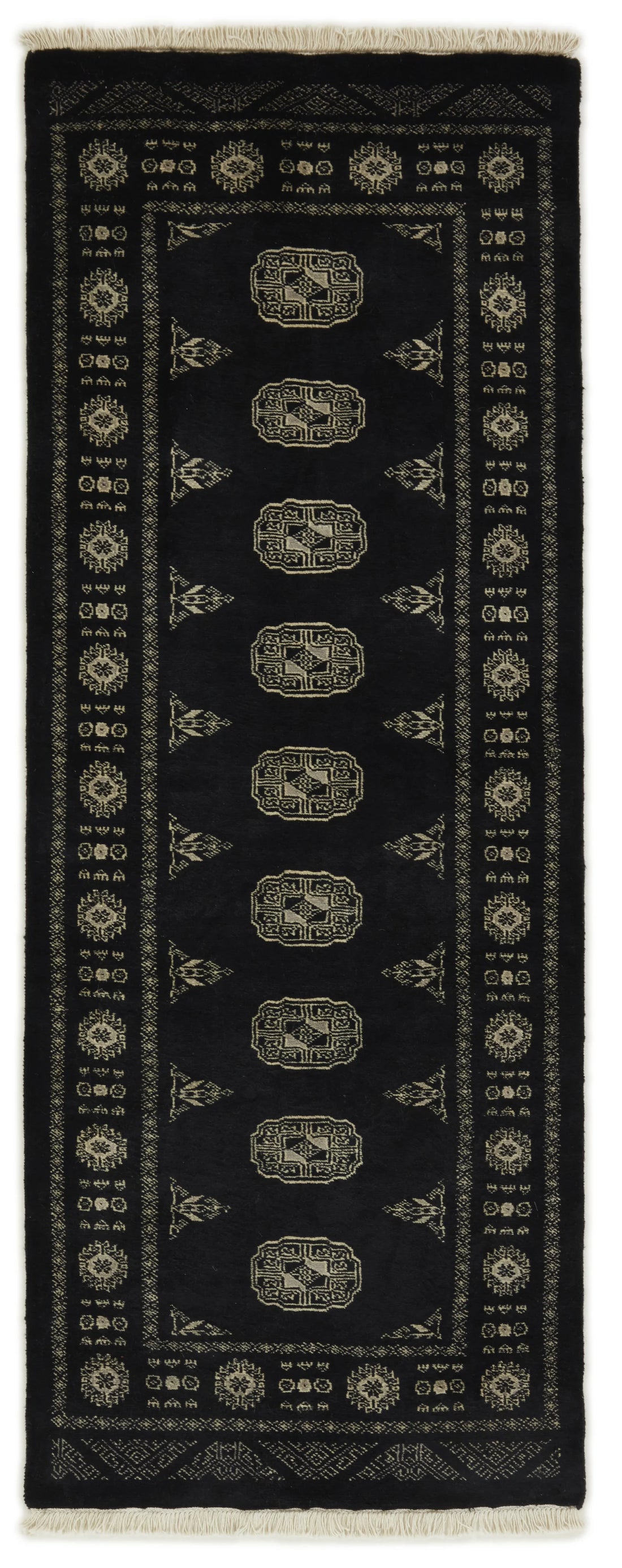 Bokhara Gul three-ply hand-knotted wool runner, 2.6 × 6.7 ft