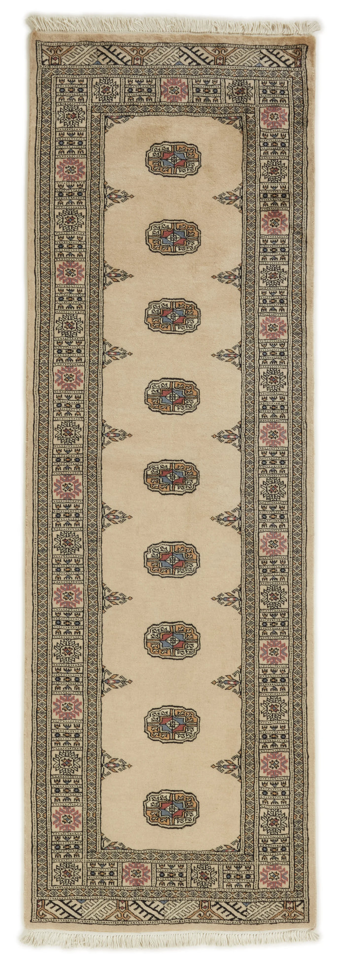 Bokhara Gul three-ply hand-knotted wool runner, 2.6 × 8.1 ft