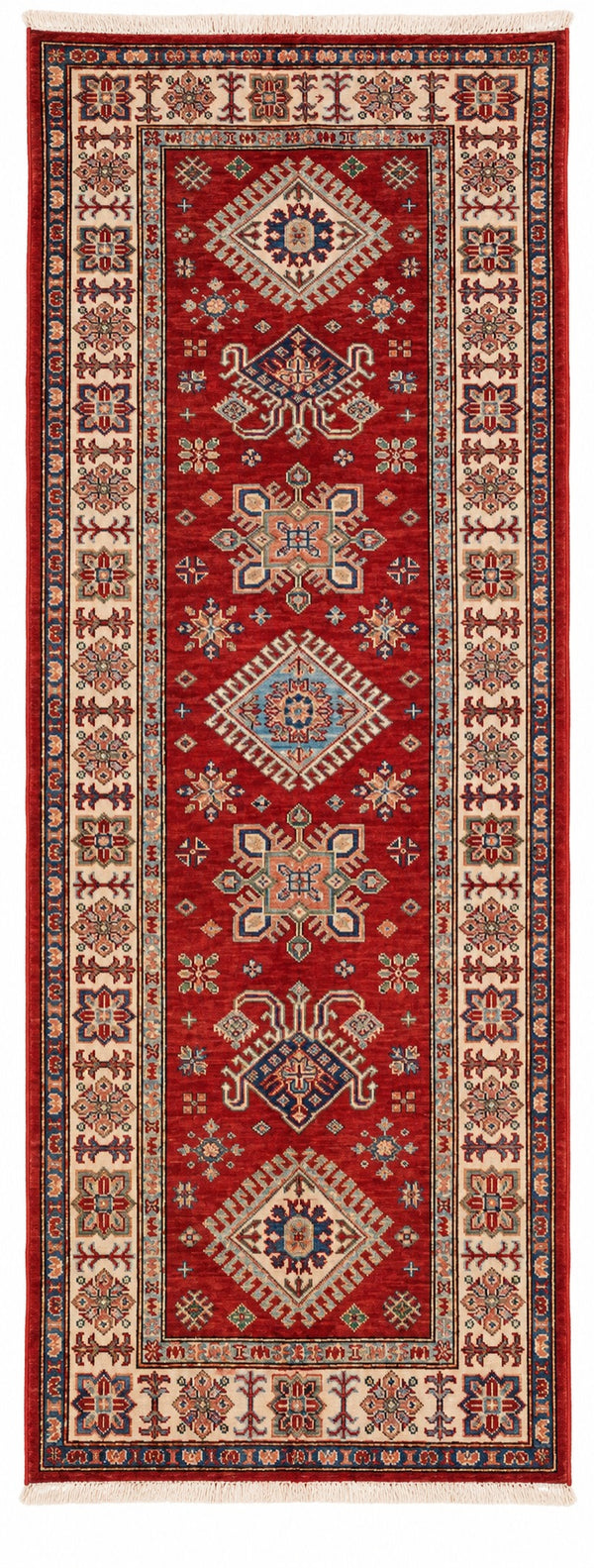 Kazak hand-knotted wool runner, 2.6 × 6.9 ft
