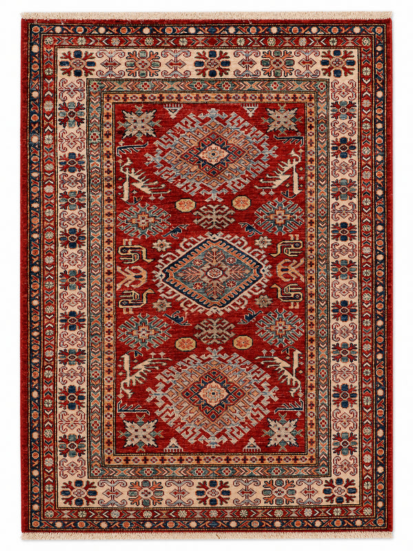 Kazak Vector hand-knotted wool rug, 4 × 5.6 ft
