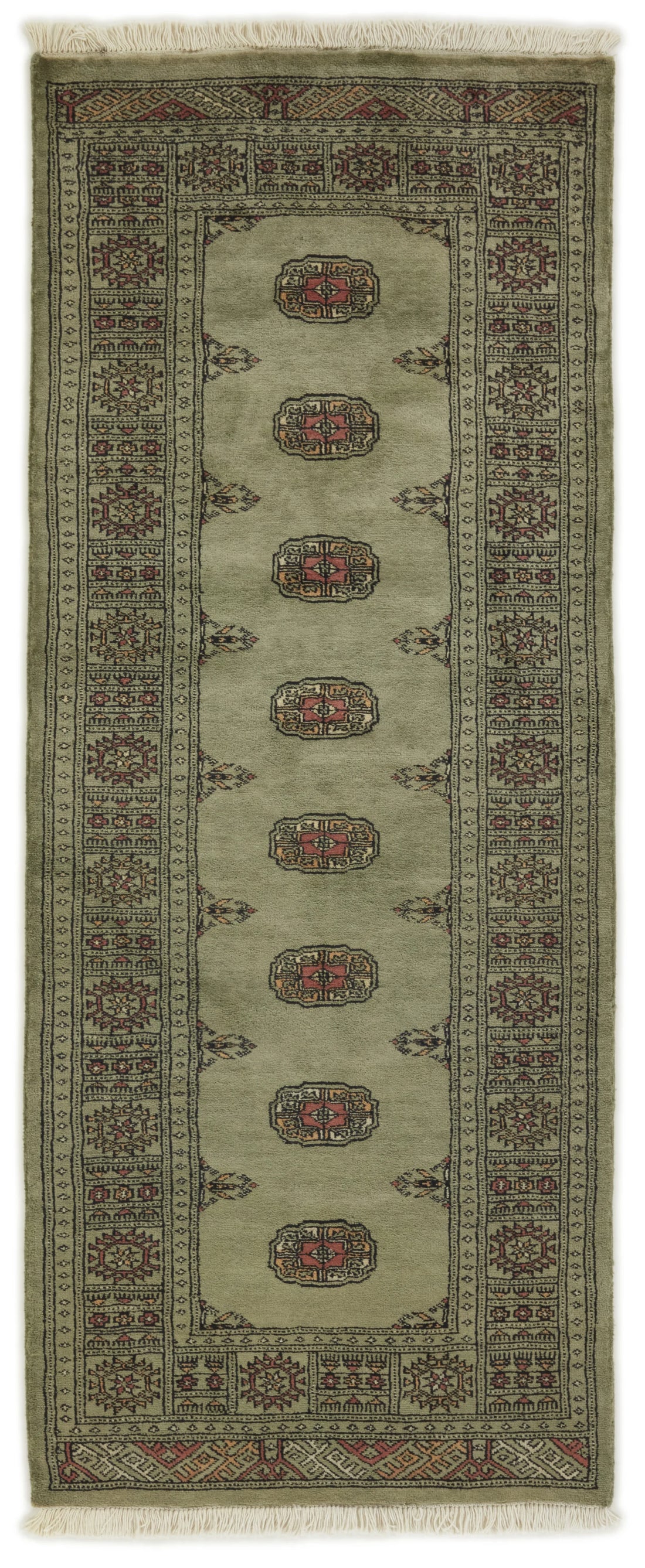 Bokhara Gul three-ply hand-knotted wool runner, 2.6 × 6.4 ft