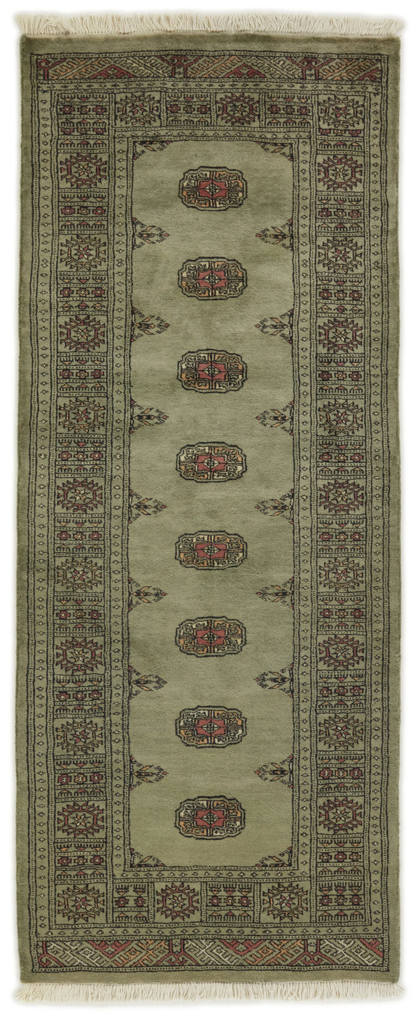 Bokhara Gul three-ply hand-knotted wool runner, 2.6 × 6.4 ft