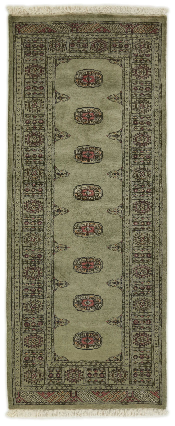 Bokhara Gul three-ply hand-knotted wool runner, 2.6 × 6.4 ft