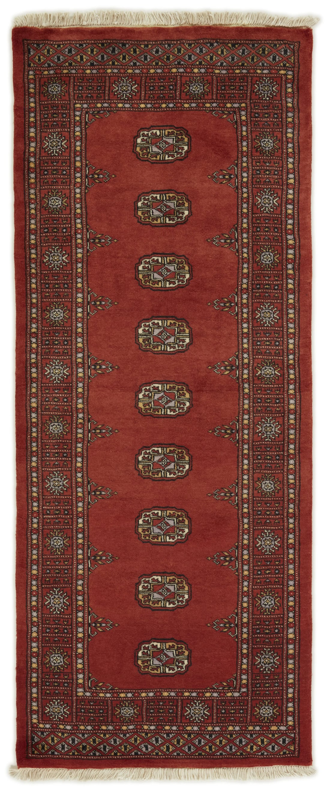 Bokhara Gul three-ply hand-knotted wool runner, 2.7 × 6.6 ft