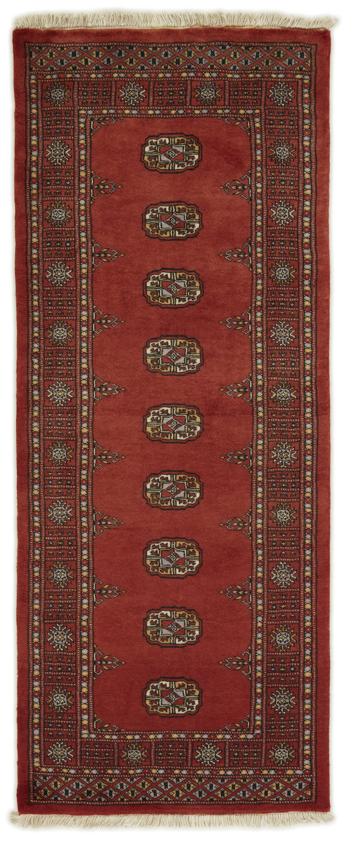 Bokhara Gul three-ply hand-knotted wool runner, 2.7 × 6.6 ft