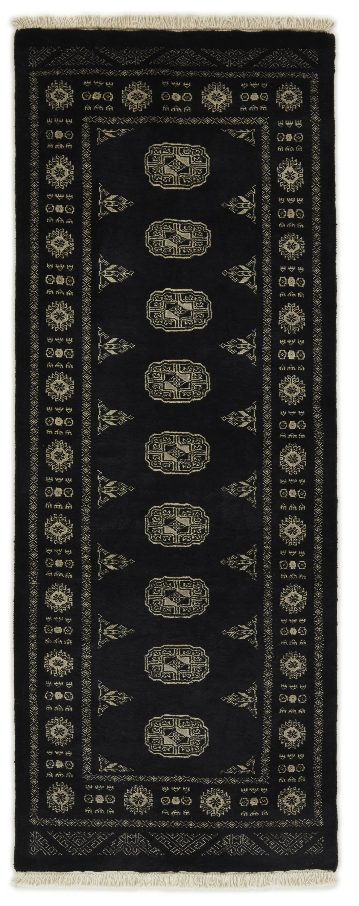 Bokhara Gul three-ply hand-knotted wool runner, 2.6 × 6.7 ft