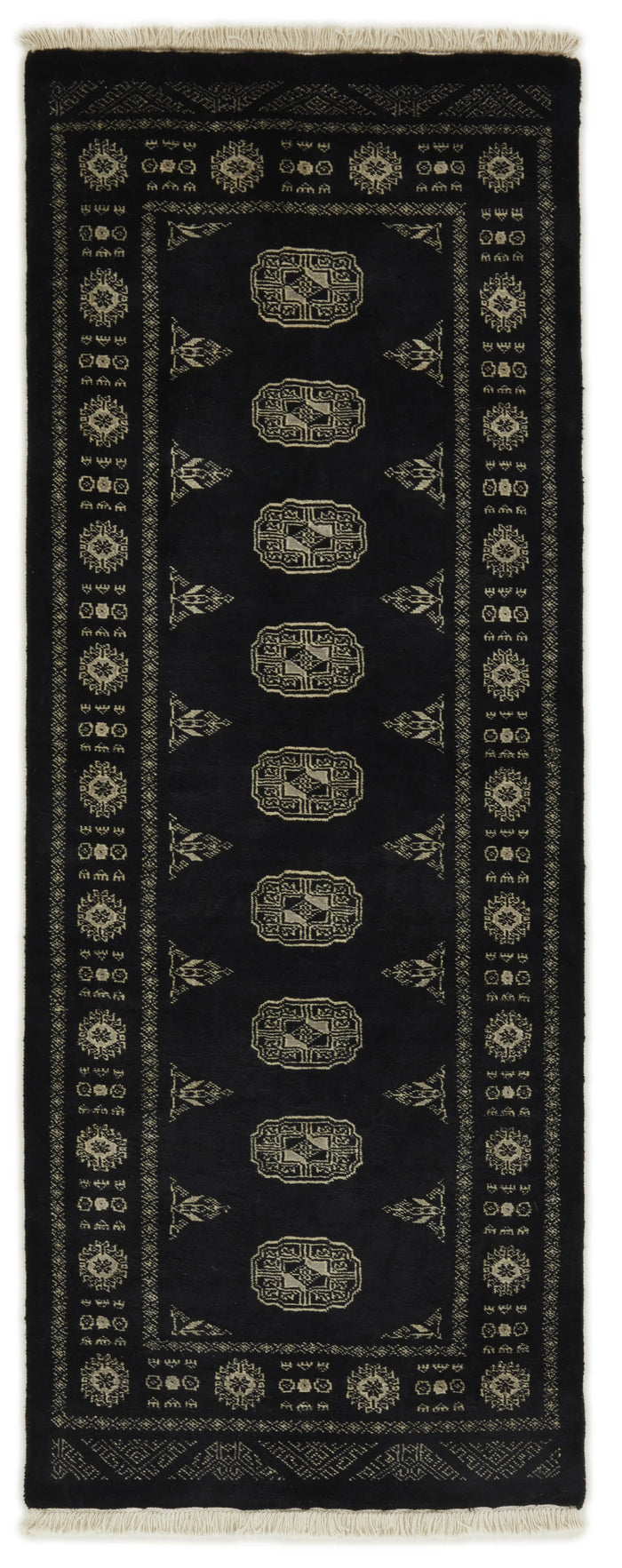 Bokhara Gul three-ply hand-knotted wool runner, 2.6 × 6.7 ft