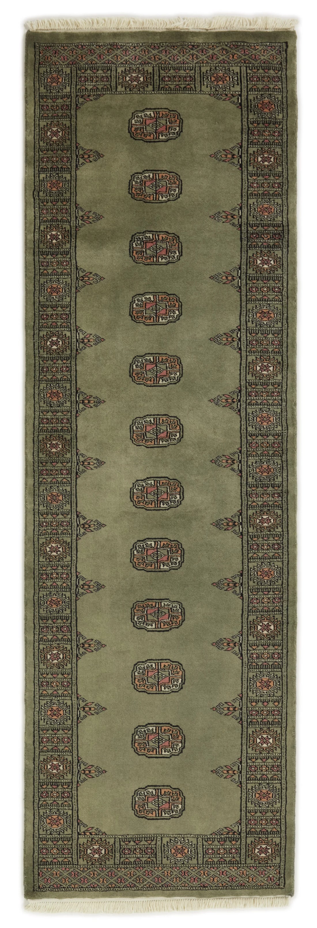 Bokhara Gul three-ply hand-knotted wool runner, 2.5 × 7.9 ft