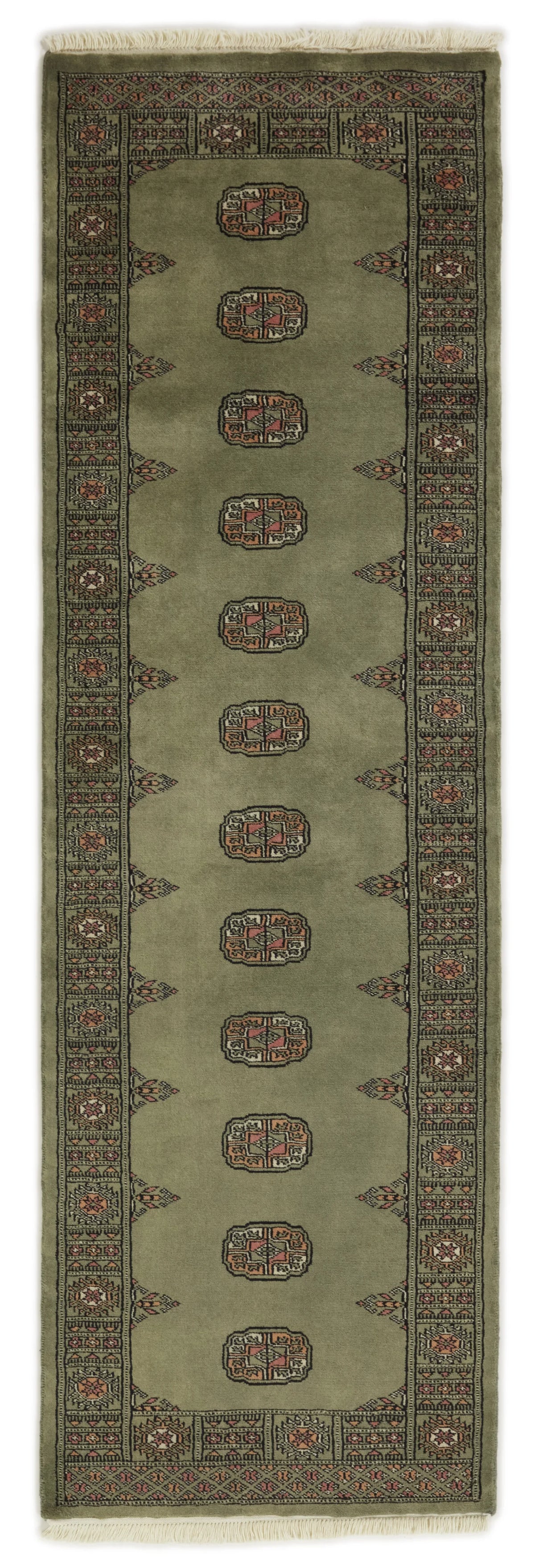 Bokhara Gul three-ply hand-knotted wool runner, 2.5 × 7.9 ft