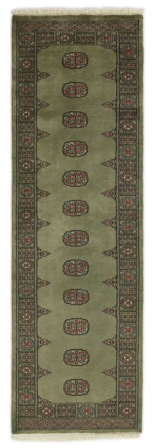 Bokhara Gul three-ply hand-knotted wool runner, 2.5 × 7.9 ft