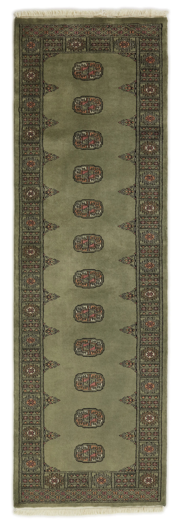 Bokhara Gul three-ply hand-knotted wool runner, 2.5 × 7.9 ft
