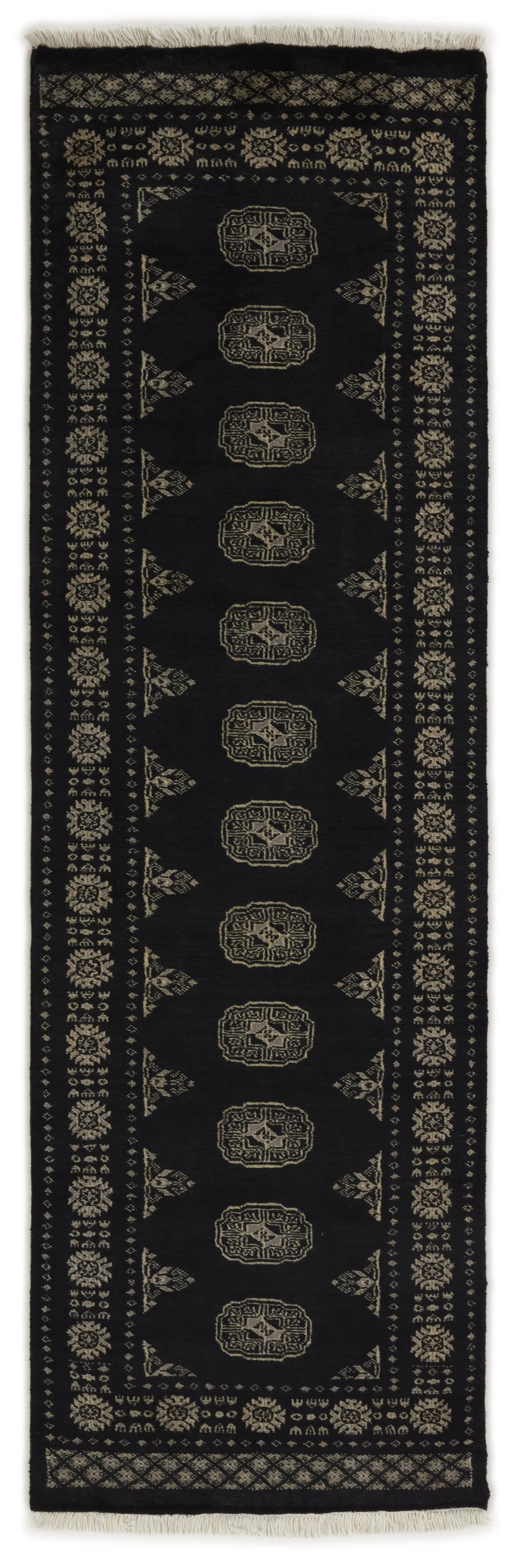 Bokhara Gul three-ply hand-knotted wool runner, 2.5 × 8 ft