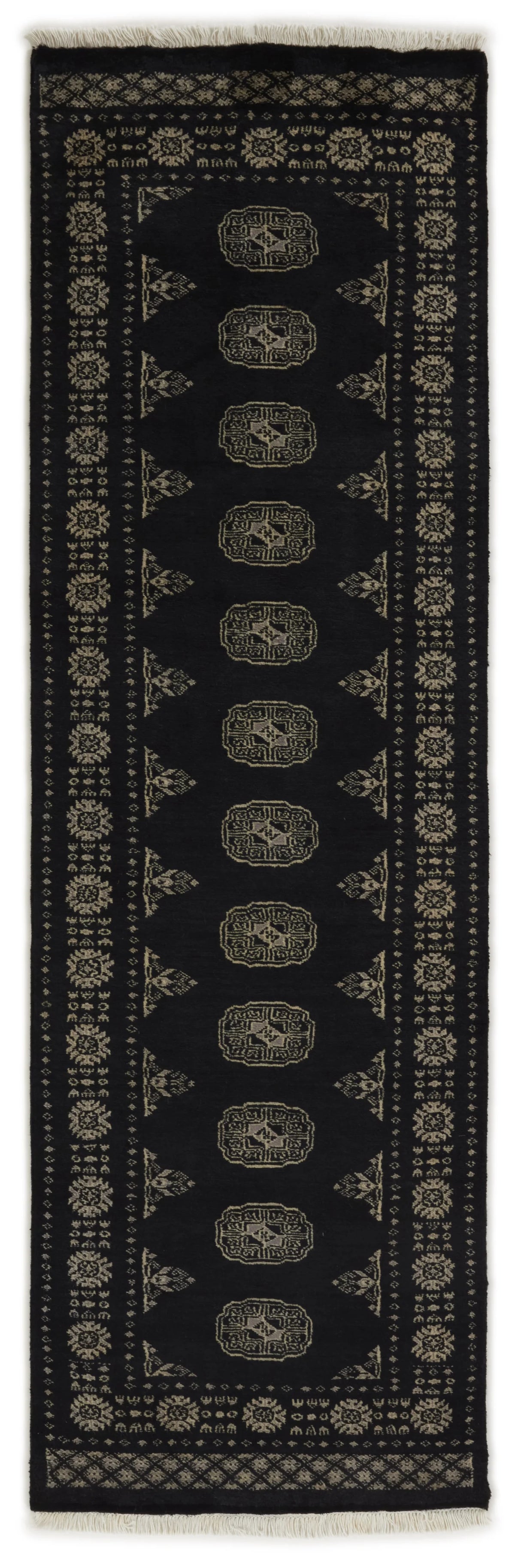 Bokhara Gul three-ply hand-knotted wool runner, 2.5 × 8 ft