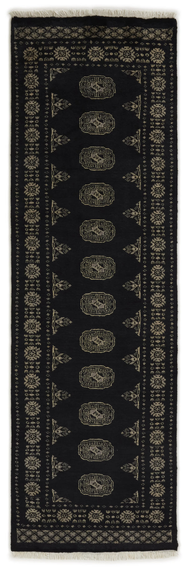 Bokhara Gul three-ply hand-knotted wool runner, 2.5 × 8 ft