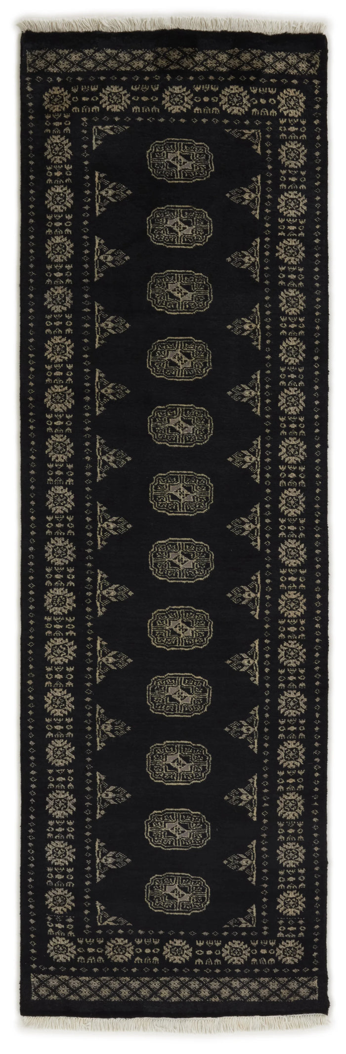 Bokhara Gul three-ply hand-knotted wool runner, 2.5 × 8 ft