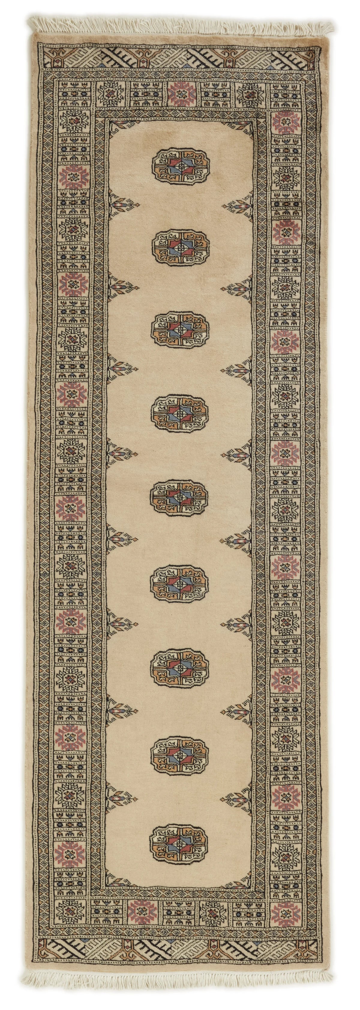 Bokhara Gul three-ply hand-knotted wool runner, 2.6 × 8.1 ft