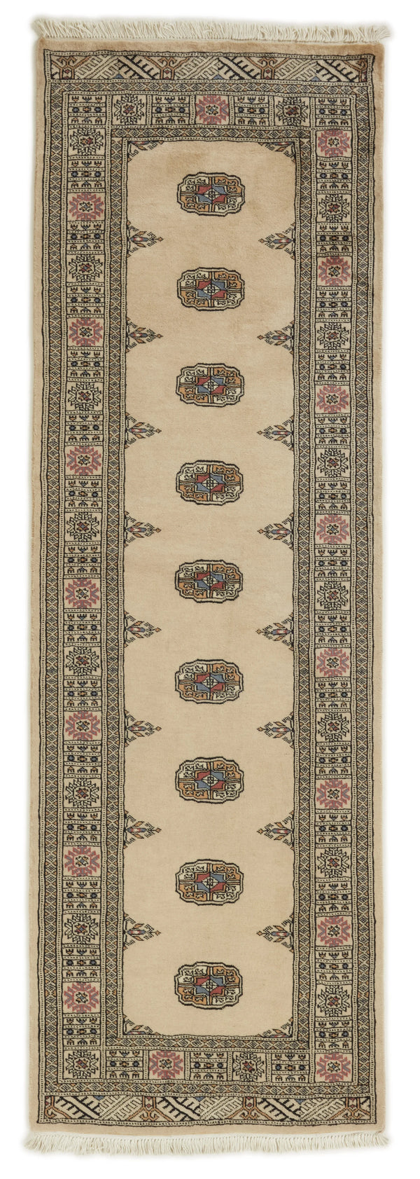 Bokhara Gul three-ply hand-knotted wool runner, 2.6 × 8.1 ft