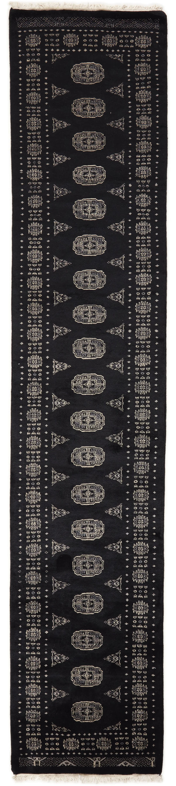 Bokhara Gul three-ply hand-knotted wool runner, 2.6 × 12.6 ft