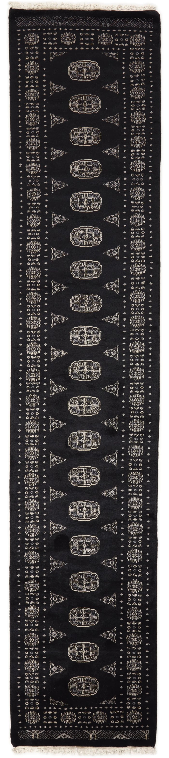 Bokhara Gul three-ply hand-knotted wool runner, 2.6 × 12.6 ft