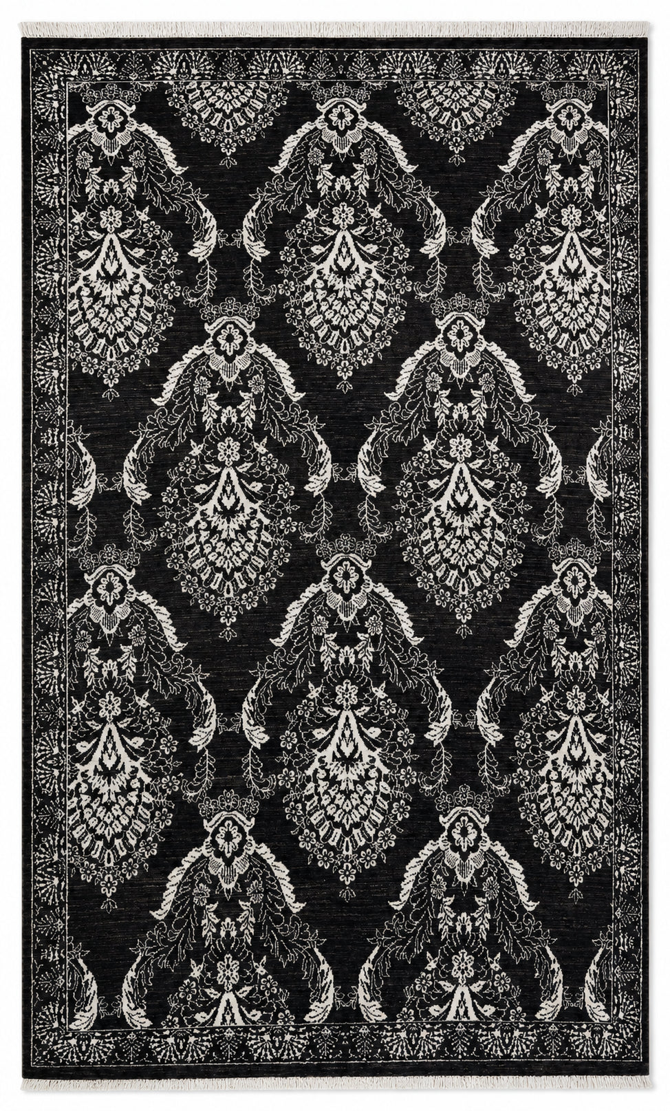Damask hand-knotted silk rug, 5 × 8.3 ft