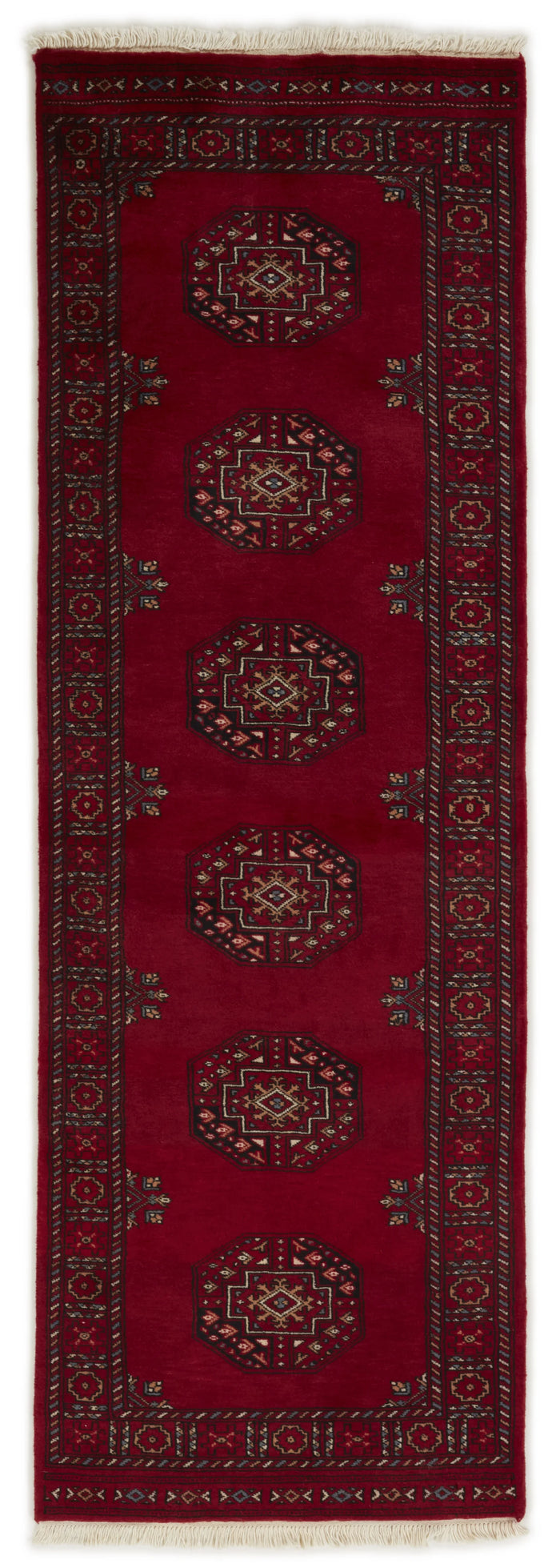 Bokhara Filpa three-ply hand-knotted wool runner, 2.5 × 7.6 ft