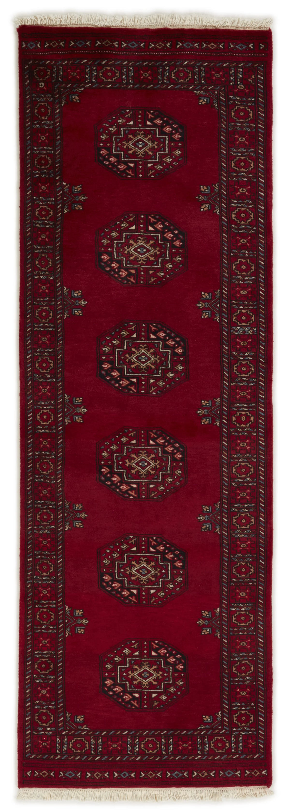 Bokhara Filpa three-ply hand-knotted wool runner, 2.5 × 7.6 ft