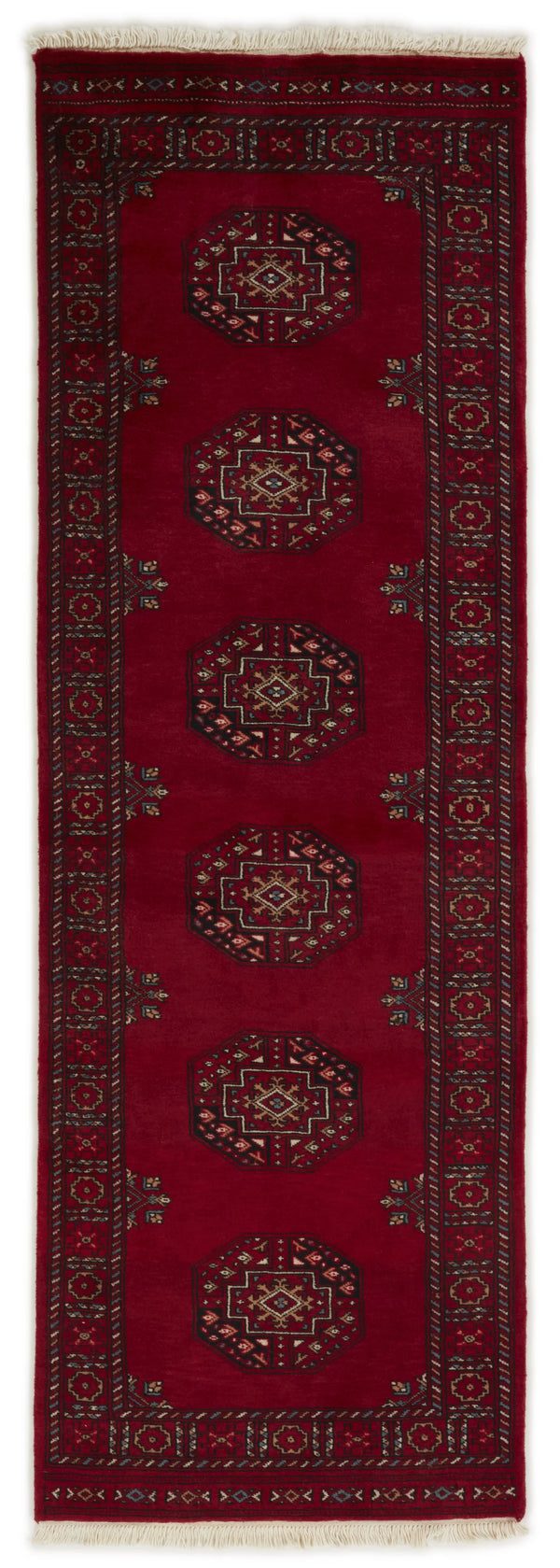 Bokhara Filpa three-ply hand-knotted wool runner, 2.5 × 7.6 ft