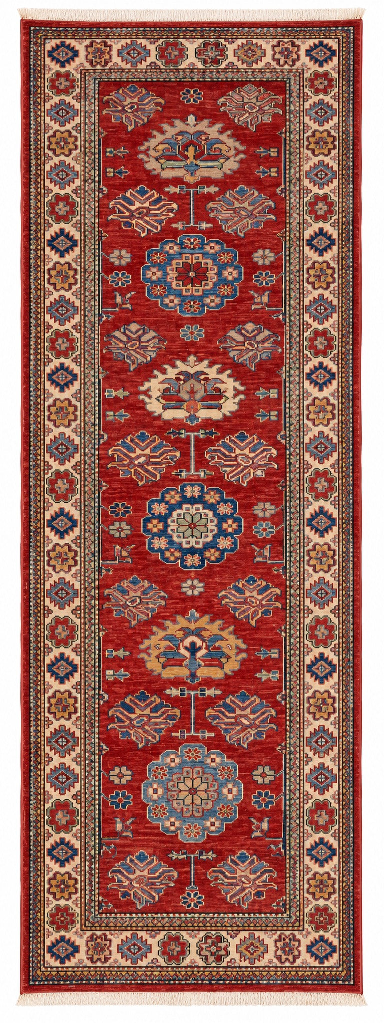 Kazak hand-knotted wool runner, 2.4 × 6.8 ft