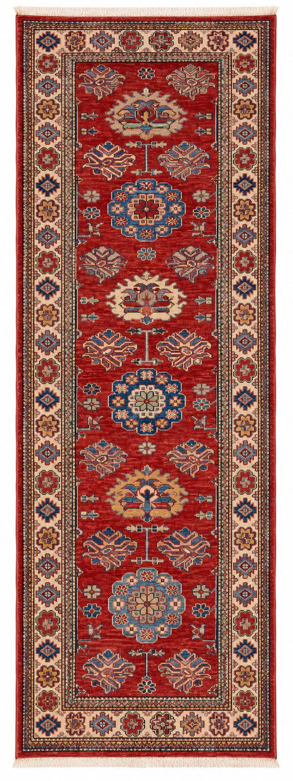 Kazak hand-knotted wool runner, 2.4 × 6.8 ft