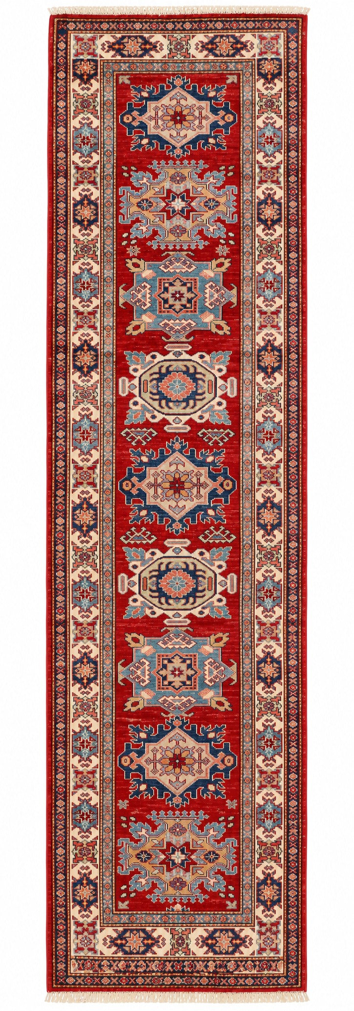 Kazak hand-knotted wool runner, 2.6 × 9.8 ft