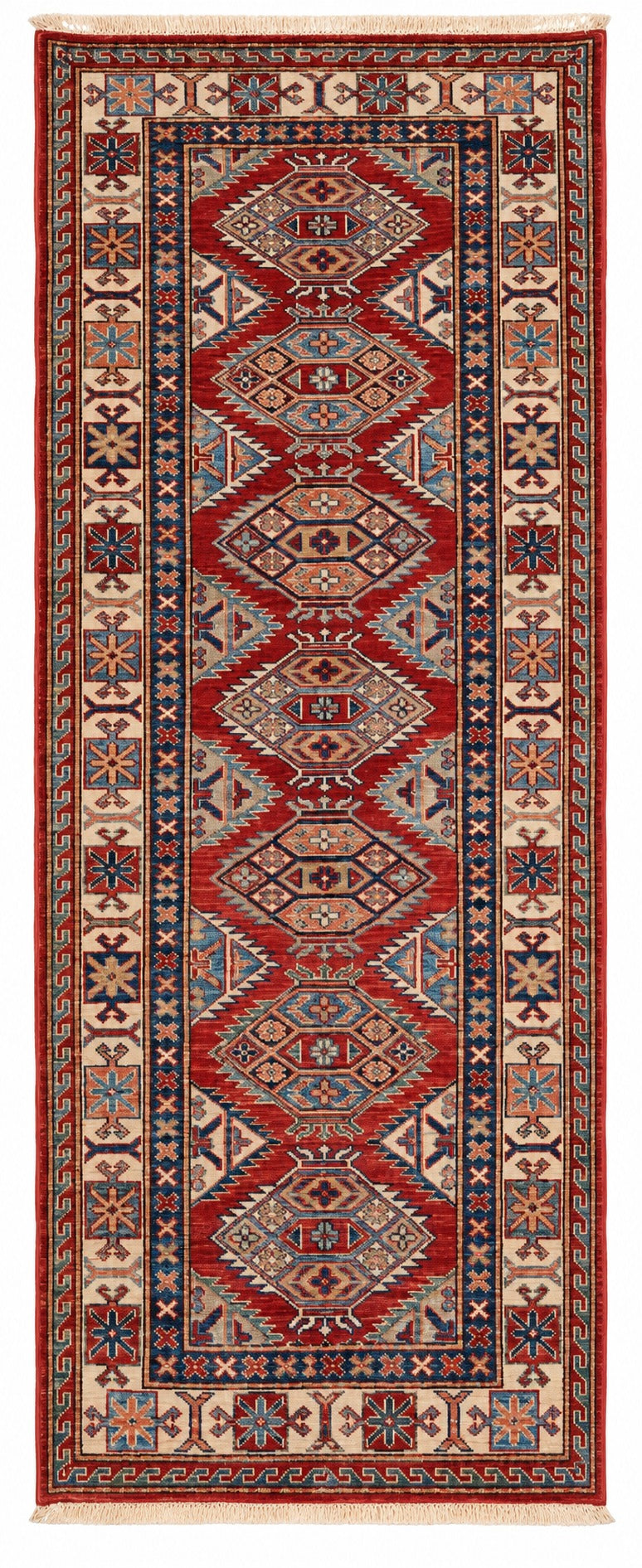 Kazak hand-knotted wool runner, 2.7 × 7 ft