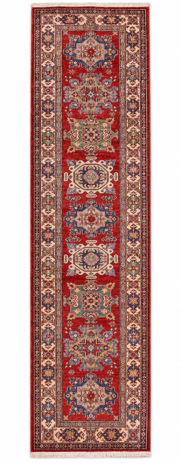 Kazak hand-knotted wool runner, 2.7 × 9.9 ft