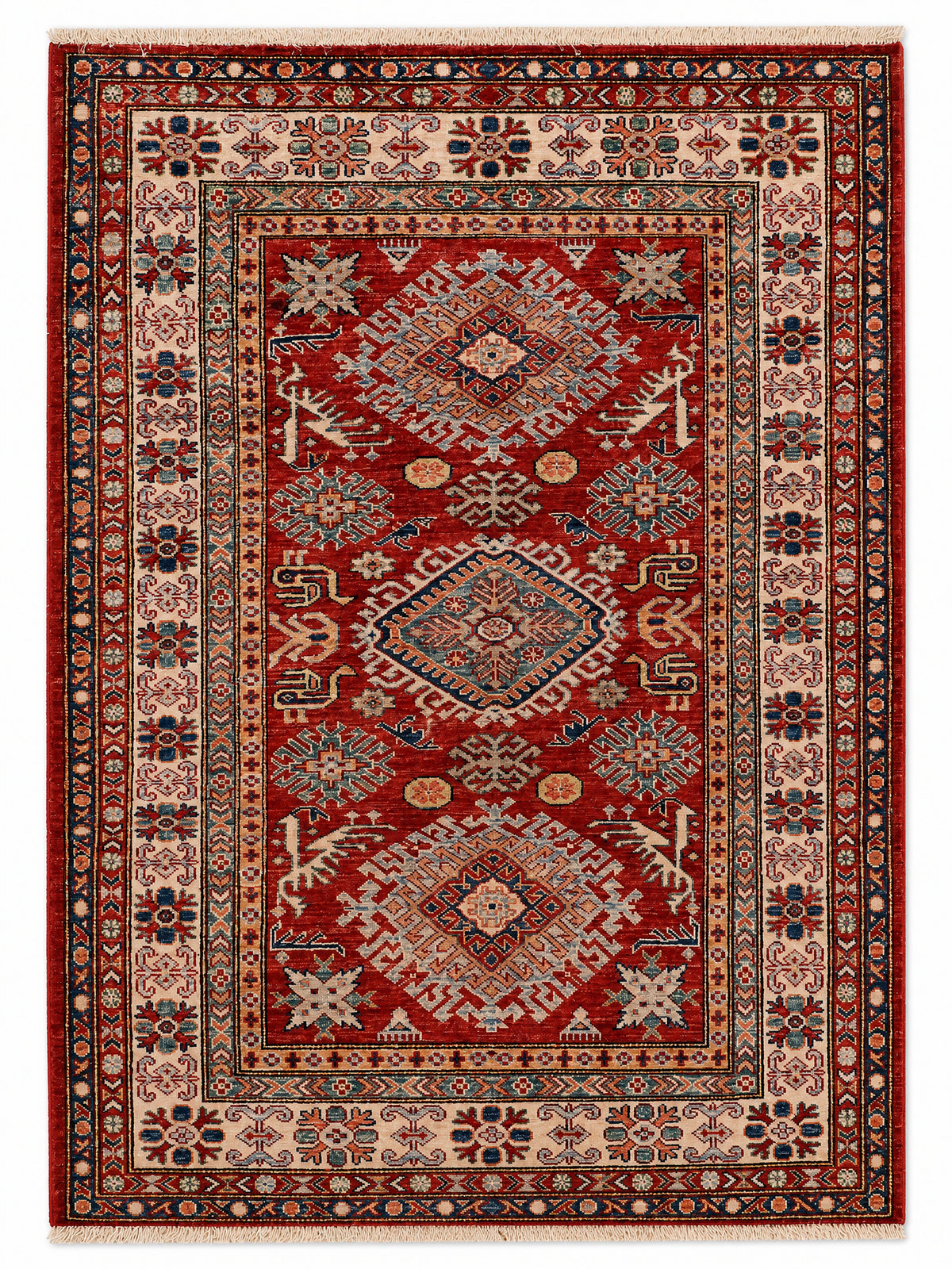 Kazak Vector hand-knotted wool rug, 4 × 5.6 ft