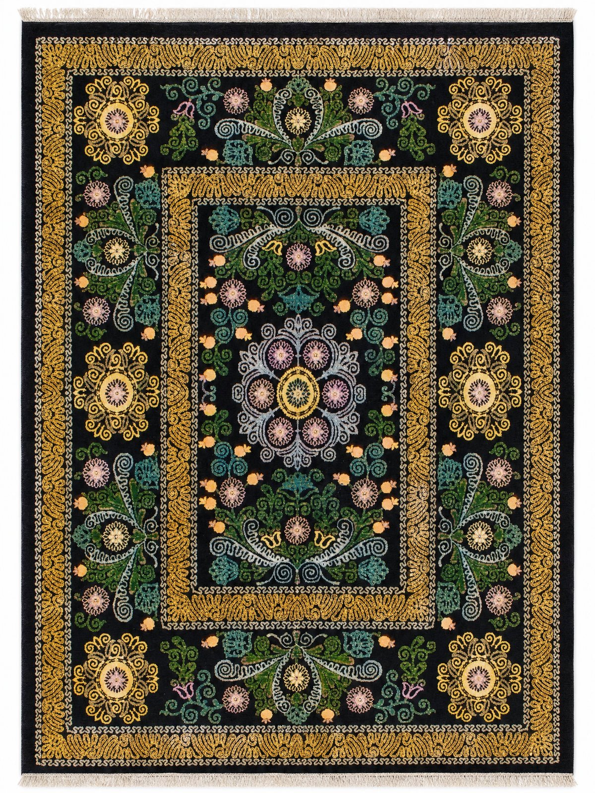 Suzani hand-knotted rug, 7.9 × 10.2 ft