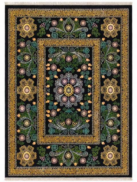 Suzani hand-knotted rug, 7.9 × 10.2 ft