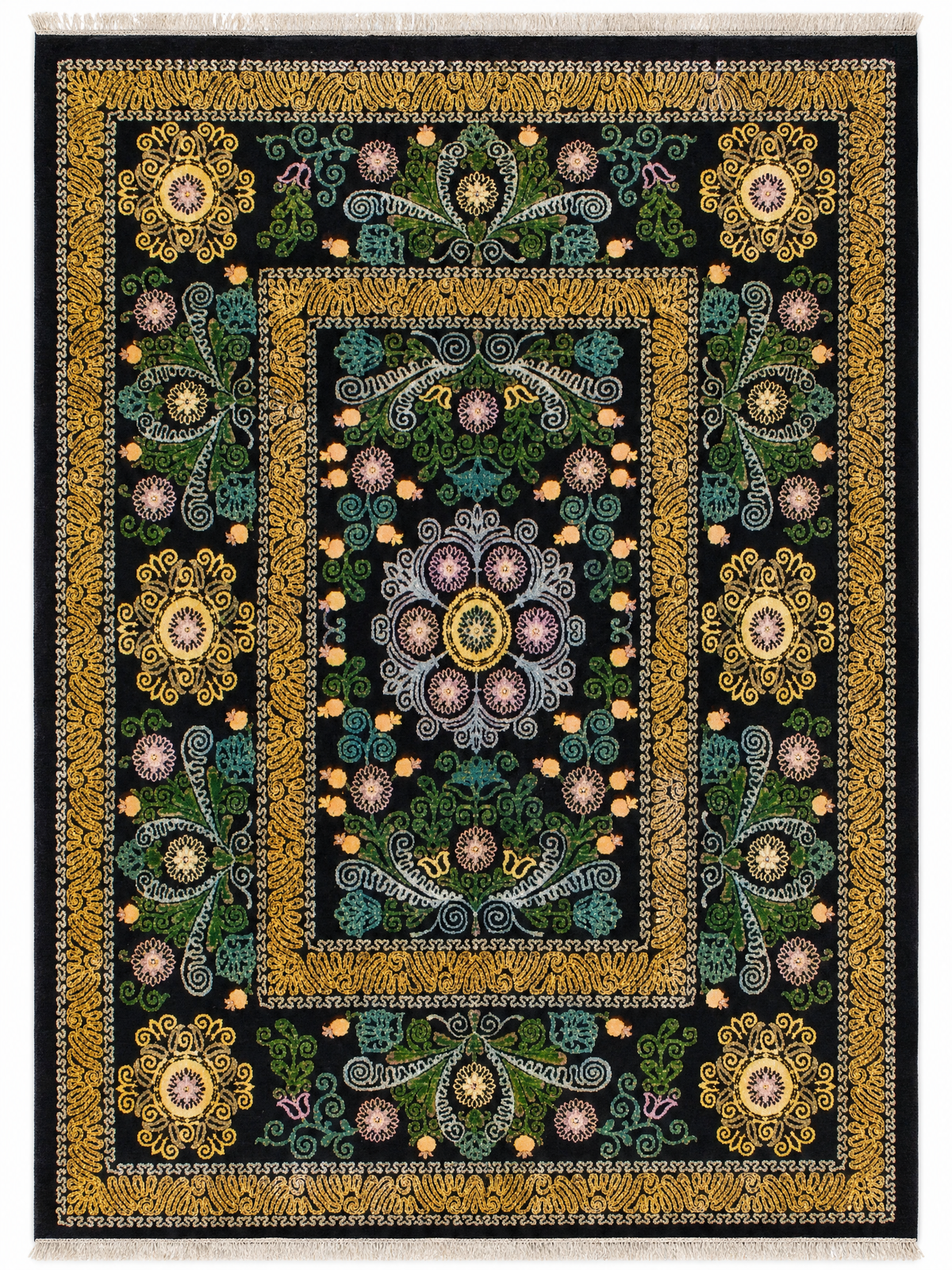 Suzani hand-knotted rug, 7.9 × 10.2 ft